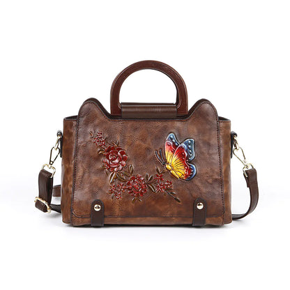 Embossed Leather Single Shoulder Crossbody Handbag
