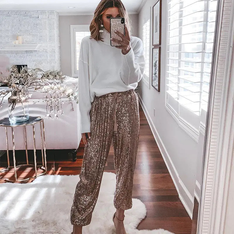 High-Waisted Sequin Harem Pants