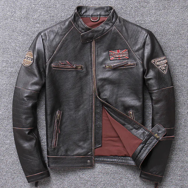 Men's Genuine Leather Motorcycle Jacket - Slim Fit Design