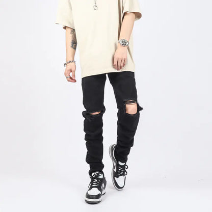 High Street Zipper Flared Ripped Black Jeans