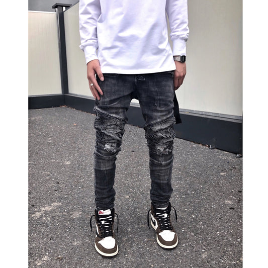 ZS Slim Fit Distressed Motorcycle Jeans