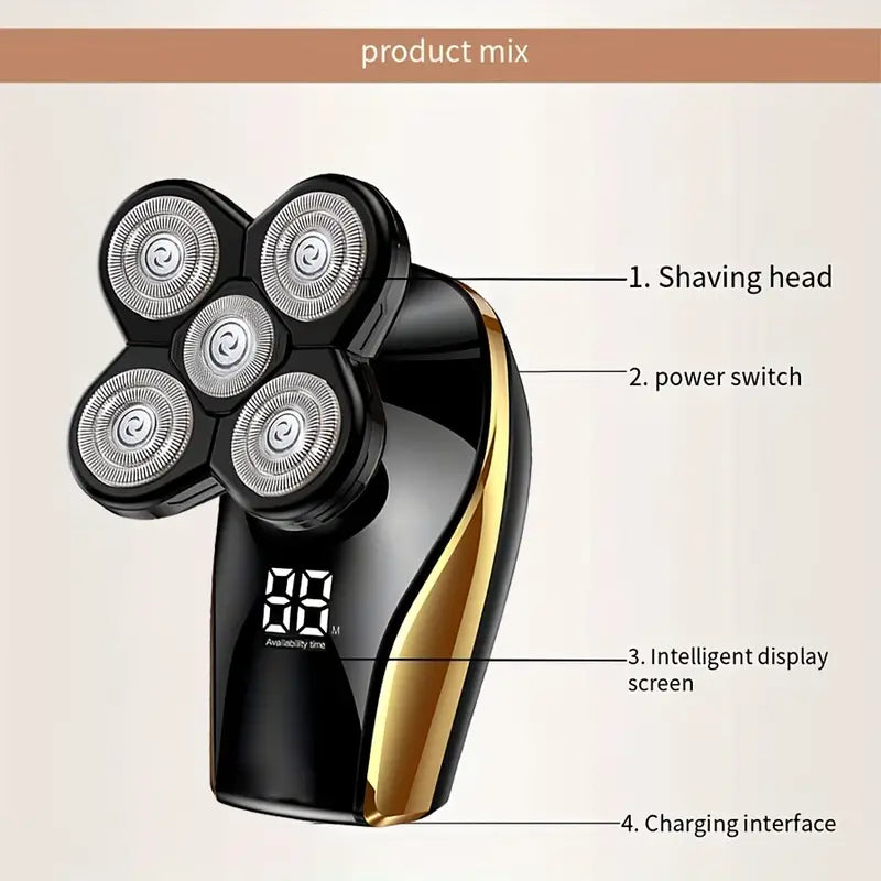 Electric Head Hair Shaver with LED Display and 5 Heads