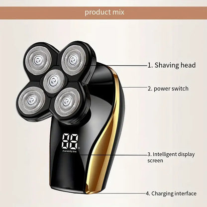 Electric Head Hair Shaver with LED Display and 5 Heads