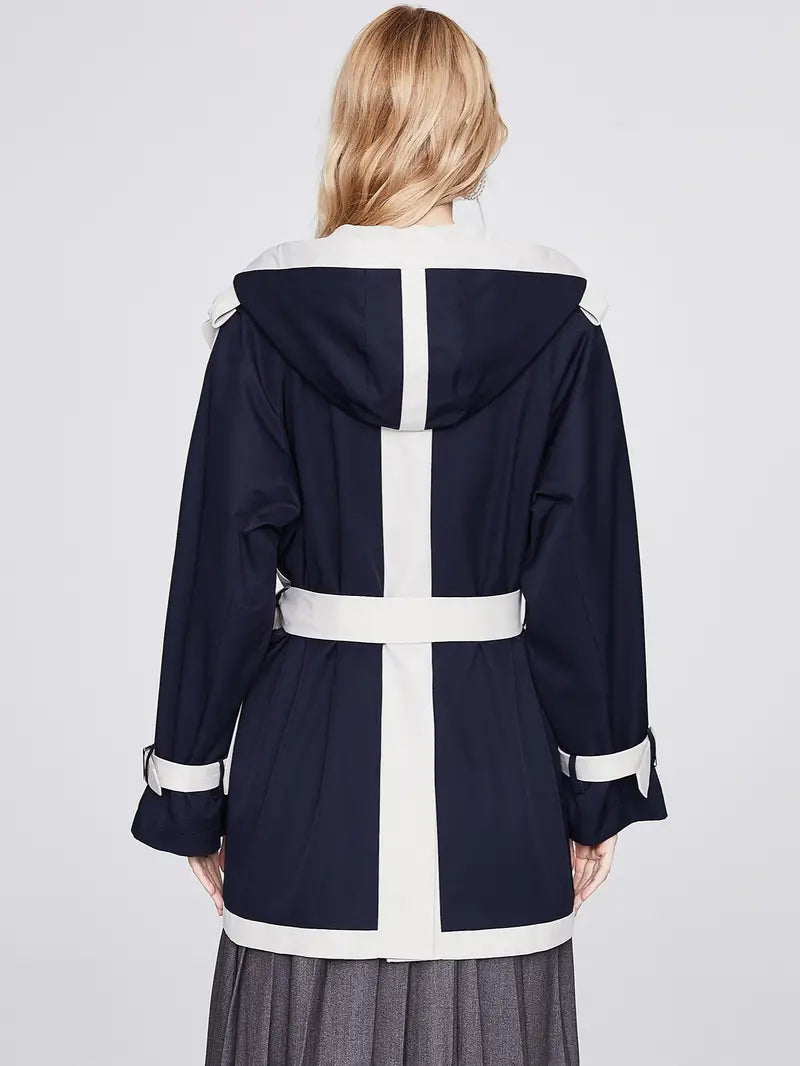 Women's Colorblock Double Breasted Trench Overcoat