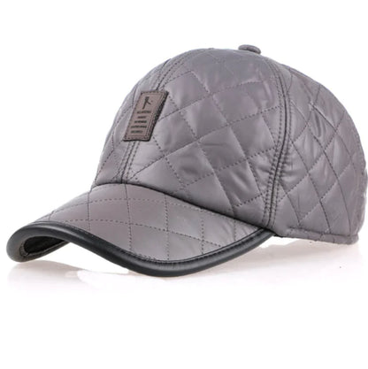 Men's Winter Glossy Leather Baseball Cap with Ear Flaps