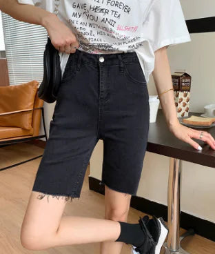 Versatile Stretch Black Five-Point Riding Pants