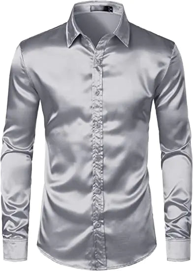 Men's Shiny Disco Short Sleeve Shirt for Casual Wear
