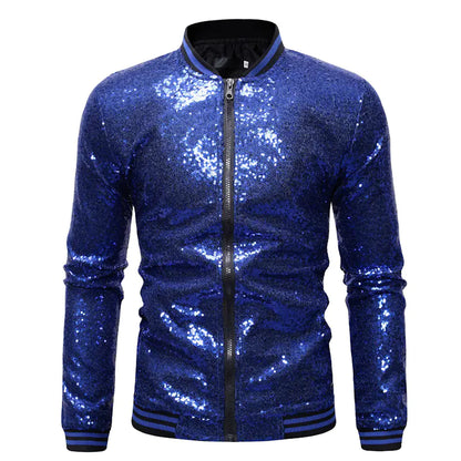 Glittery Stand Collar Baseball Jacket