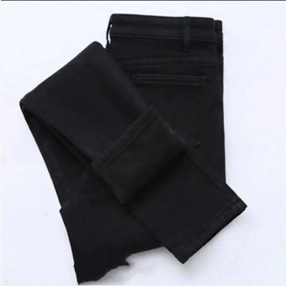 Women's Black Warm Cotton Slim Fit Pants