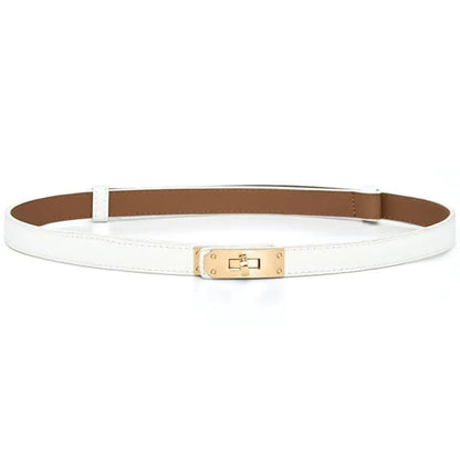Elegant Slim Leather Waist Belt with Turn Lock
