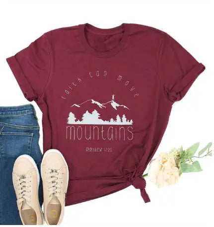 Unisex Cotton Summer Tees with Faith & Mountains