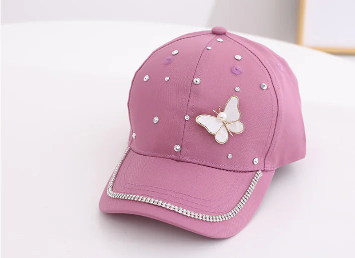 Girls' Pearl Butterfly Baseball Cap for Ages 2-6