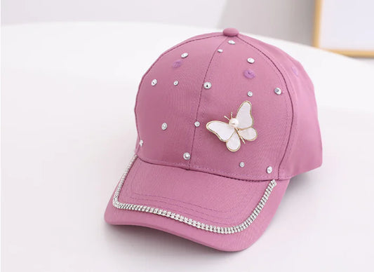 Girls' Pearl Butterfly Baseball Cap for Ages 2-6