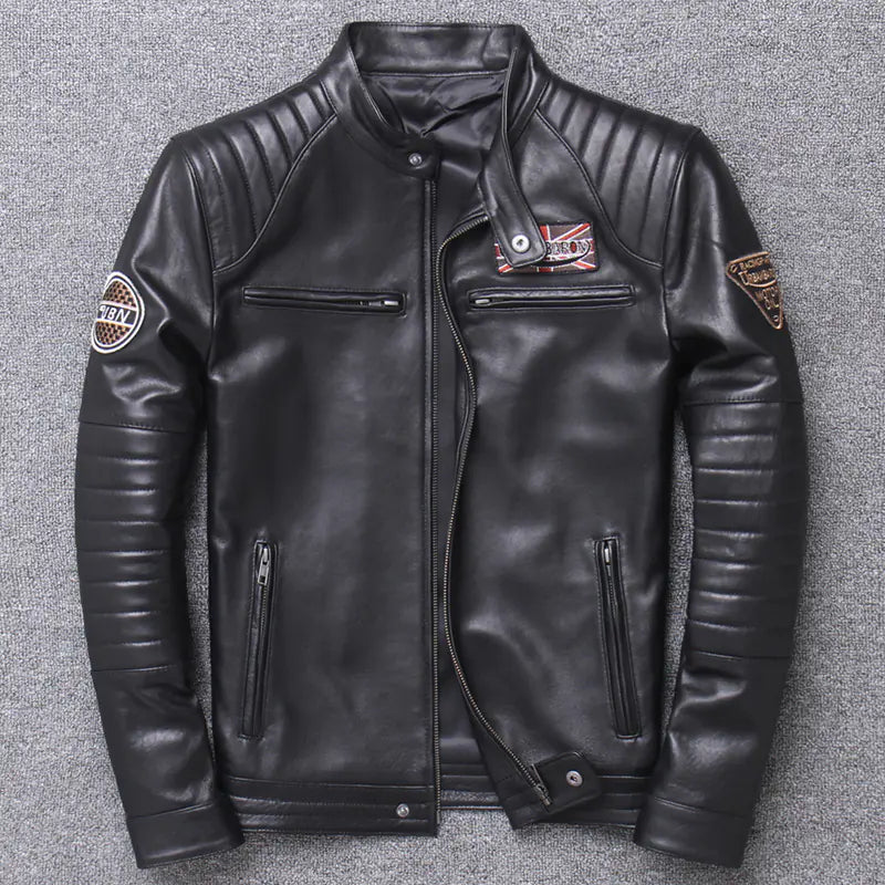 Men's Genuine Leather Motorcycle Jacket - Slim Fit Design