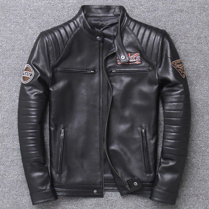 Men's Genuine Leather Motorcycle Jacket - Slim Fit Design