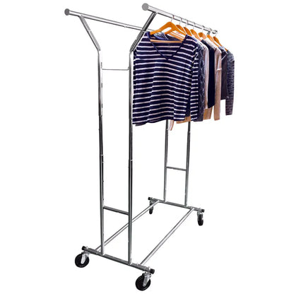 Metal Double Rod Clothes Drying Rack with Wheels