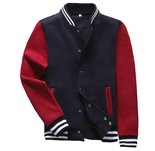 Men's Thick Baseball Jacket with Stand Collar