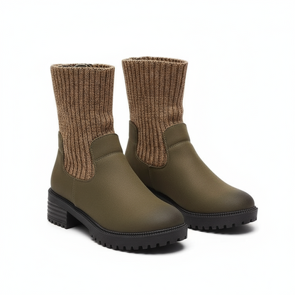 Wool Knit Short Boots with Chunky Heels and Thick Sole