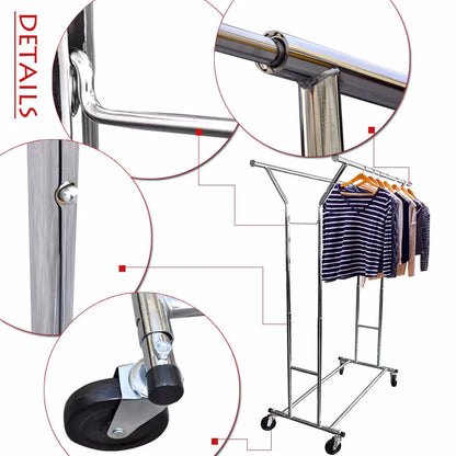 Metal Double Rod Clothes Drying Rack with Wheels