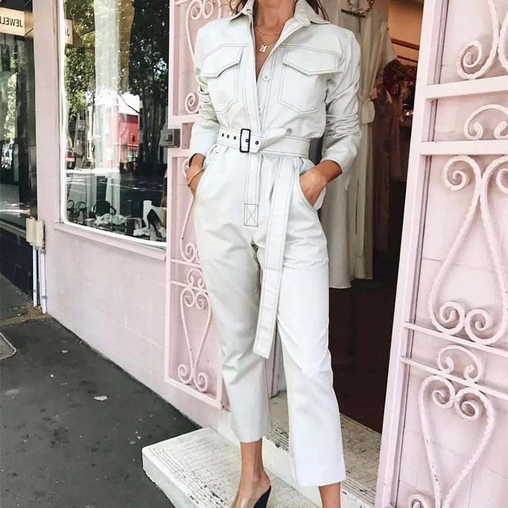 Women's Long Sleeve Streetwear Romper with Pockets