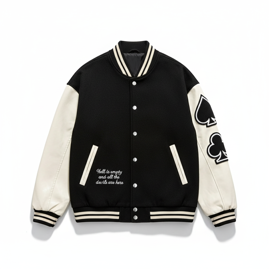 Couple's Casual Baseball Jacket with Poker Embroidery