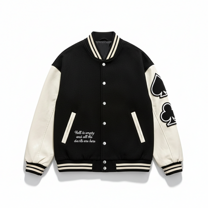 Couple's Casual Baseball Jacket with Poker Embroidery