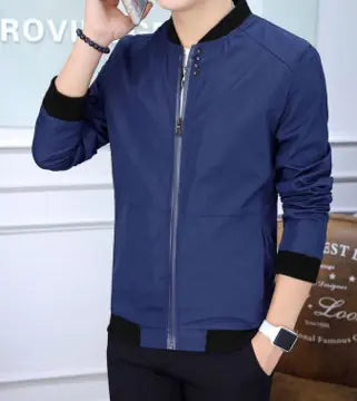 Men's Slim Fit Baseball Collar Jacket in Solid Color
