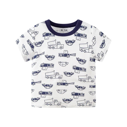 Full Print Short Sleeve Baby Car T-Shirt for Kids