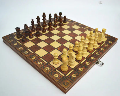 3-in-1 Foldable Chess Backgammon Checkers Set