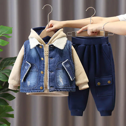 Kids' Denim Jacket Set with Fleece Lining (0-3 Years)