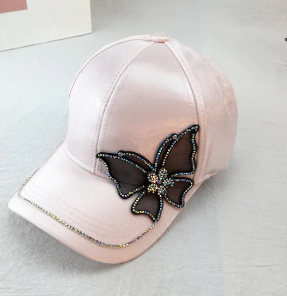 Women's Baseball Cap with Rhinestone Butterfly Embroidery