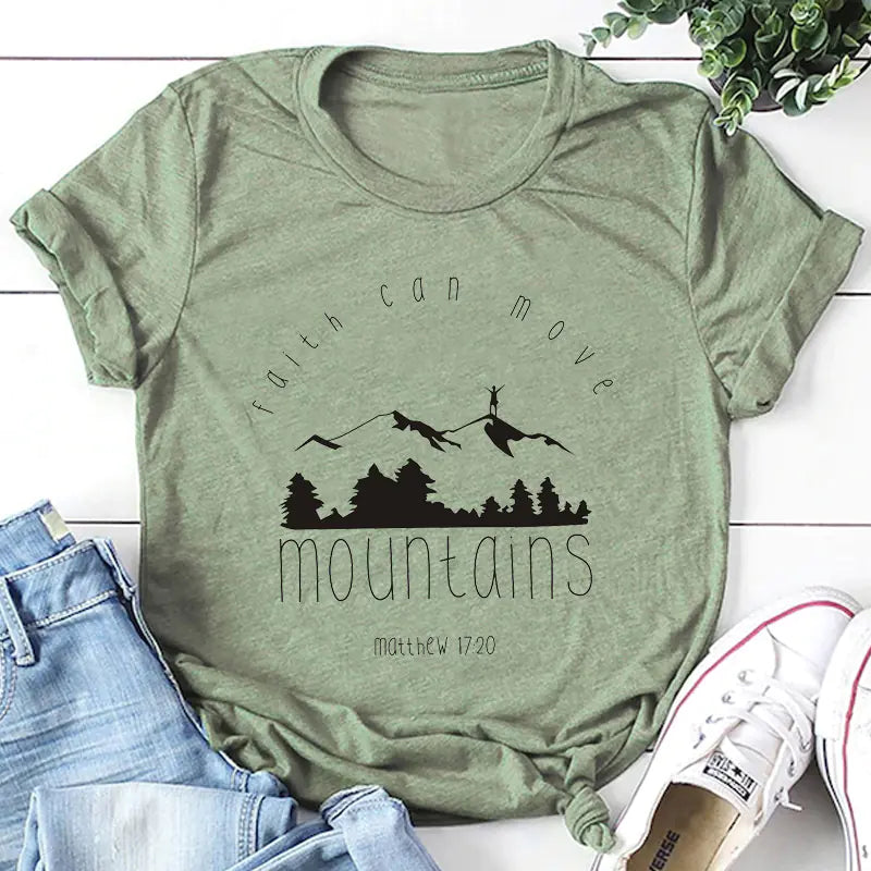 Unisex Cotton Summer Tees with Faith & Mountains