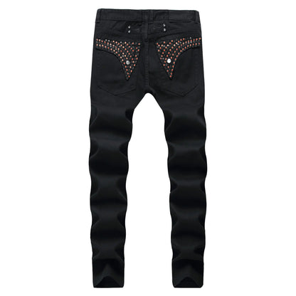 Men's Slim Fit Black Nail Straight Tube Jeans