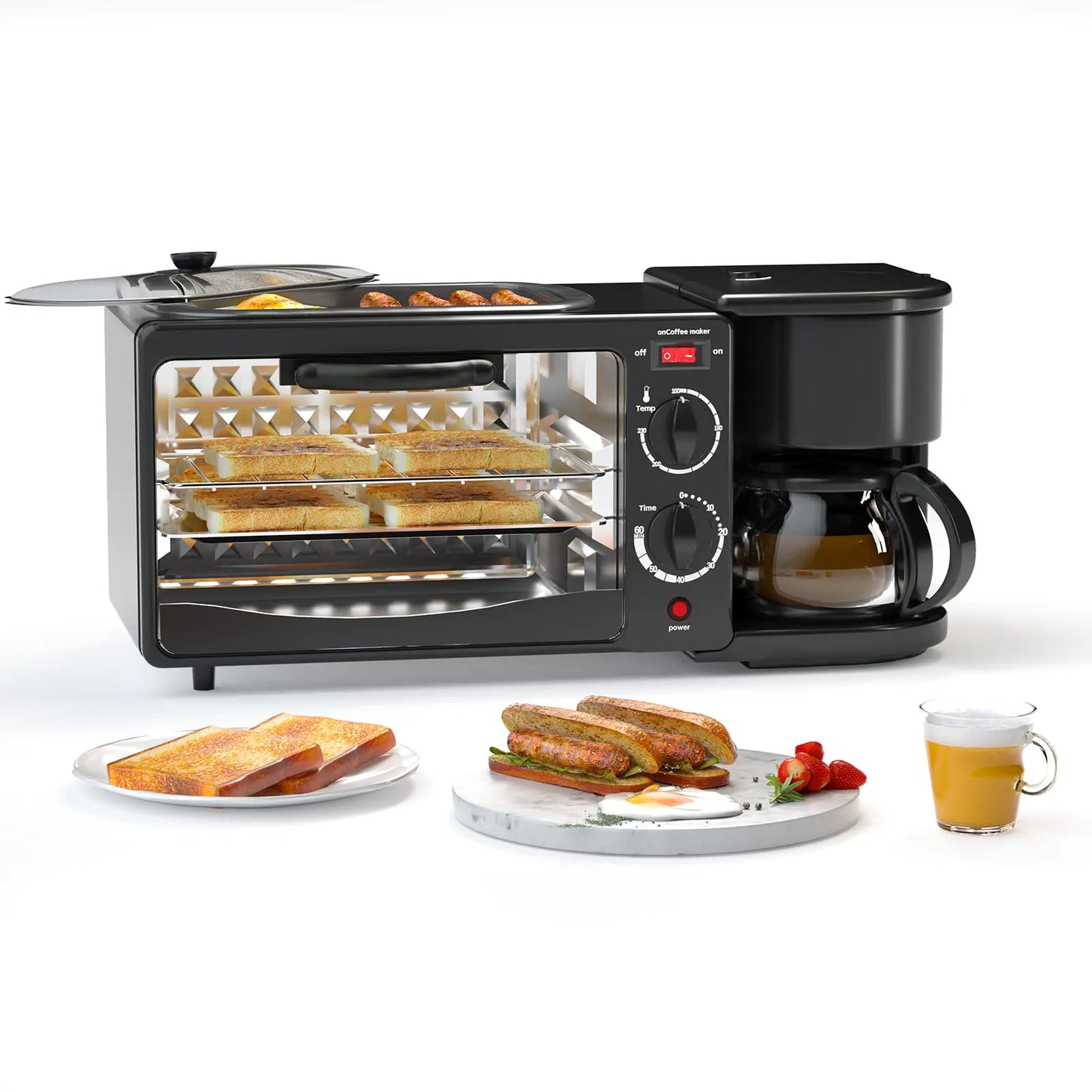 All-in-One Breakfast Hub: Toaster, Griddle & Coffee Brewer (Black F)