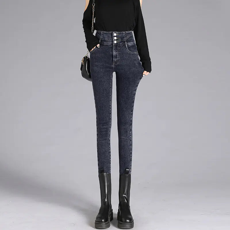 High-Waisted Skinny Black Pencil Jeans