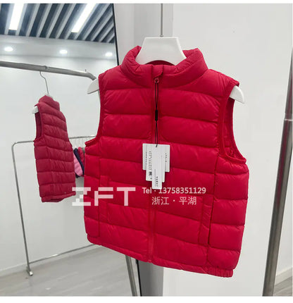 Kids Lightweight Down Vest with Stand Collar (90% White Duck Down)
