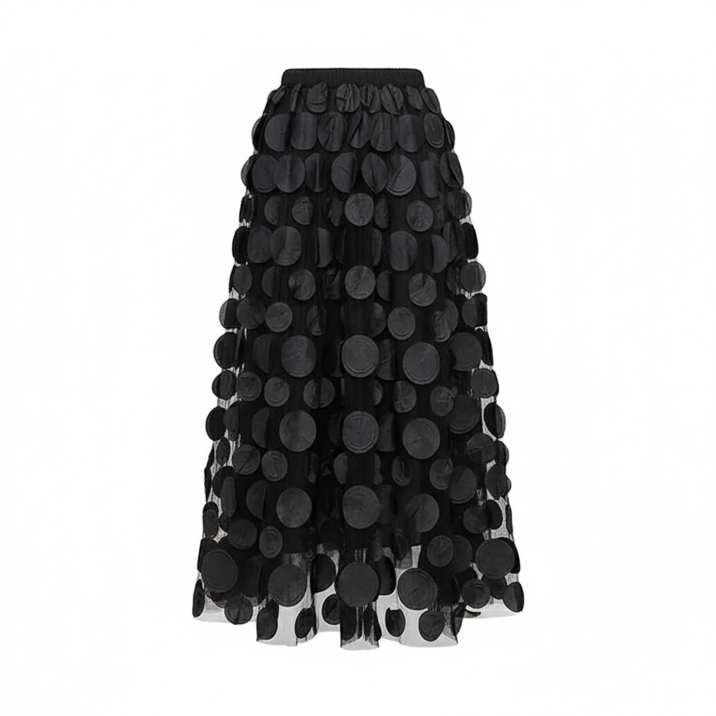 3D Polka Dot Black Mesh Skirt