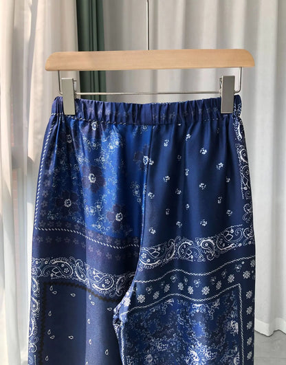 Pajamas| Chic Navy Blue Silk Pants & Shirt Combo