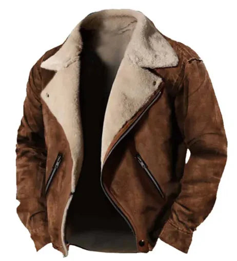 Men's Winter Leather Jacket - Casual Zip-Up Coat (One Piece)