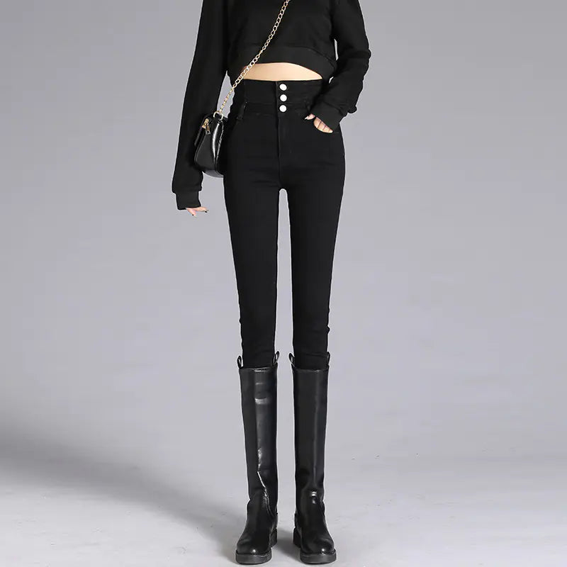High-Waisted Skinny Black Pencil Jeans