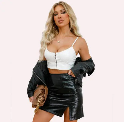 Premium High Waist Black Leather Skirt