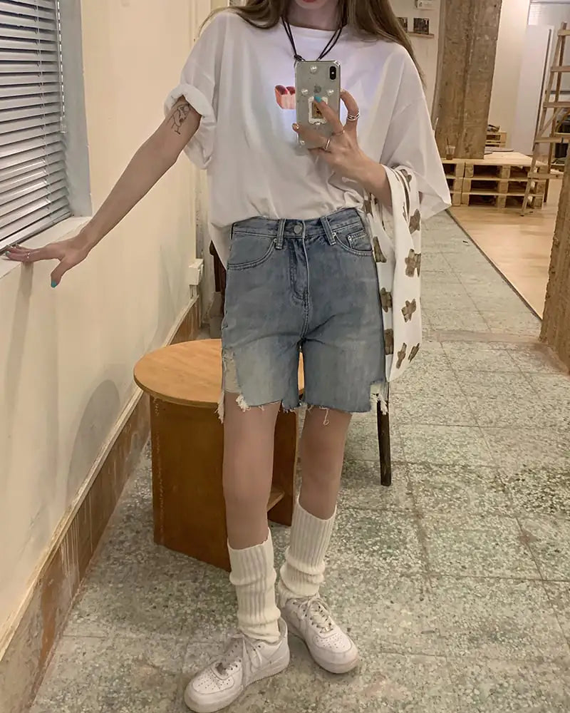 Women's Ripped Denim Shorts