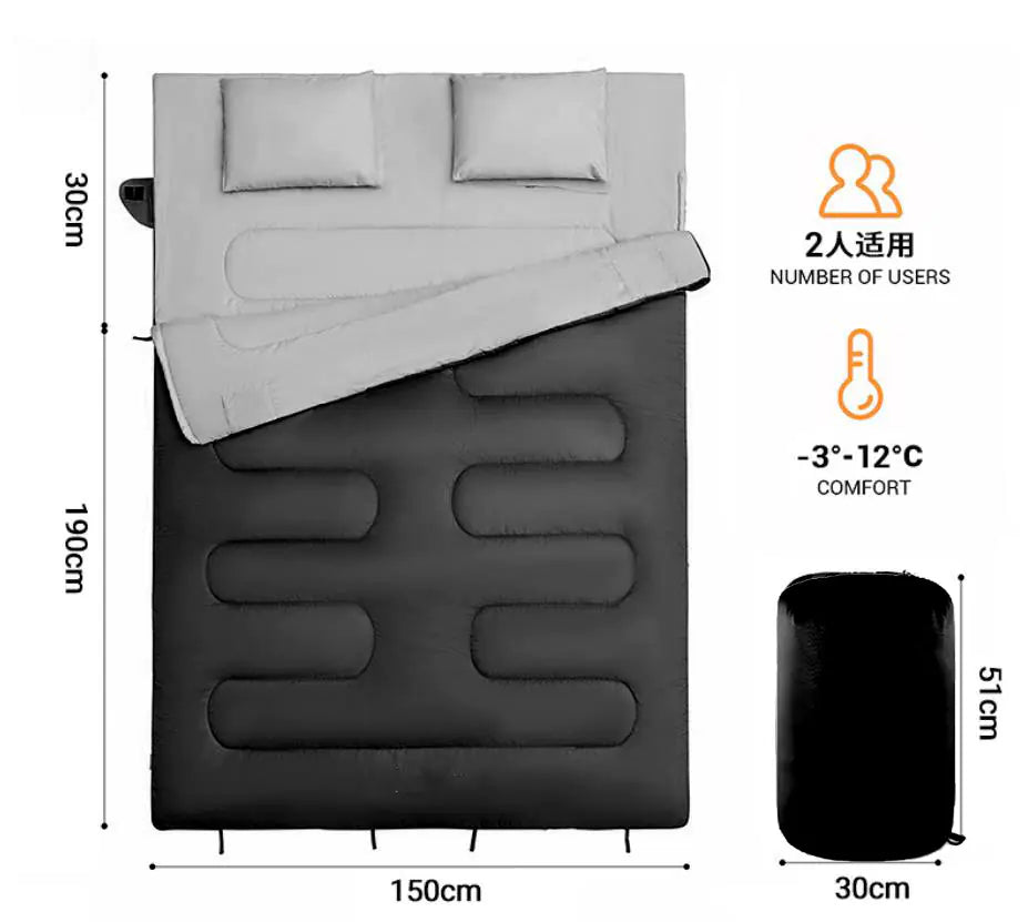 Couples Outdoor Camping Sleeping Bag, Waterproof & Washable