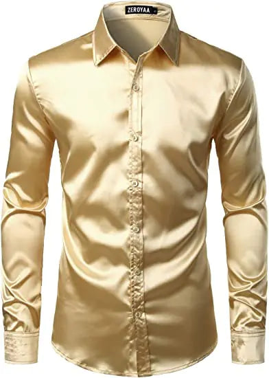 Men's Shiny Disco Short Sleeve Shirt for Casual Wear