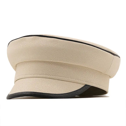 Women's Black PU Leather Beret