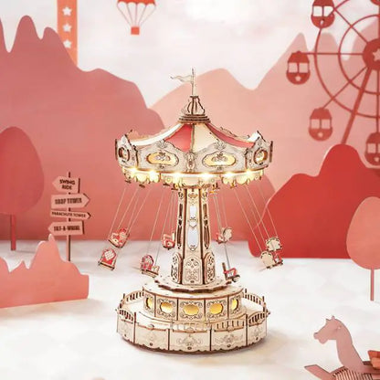 DIY 3D Wooden Puzzle - Dreamy Musical Flying Chair Carousel