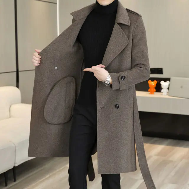 Men's Handmade Double-Sided Woolen Coat for Fall/Winter