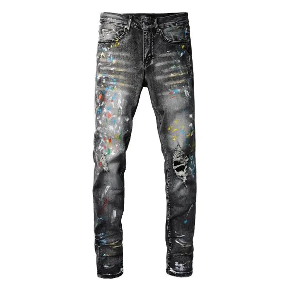 Chic Distressed Ink-Print Jeans