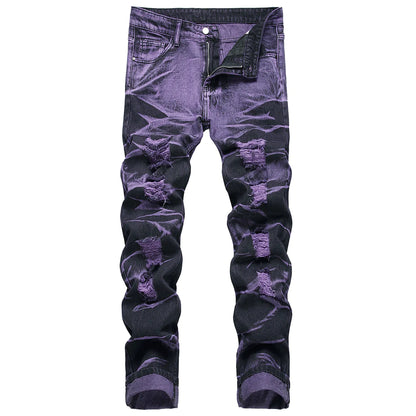 Purple & Black Ripped Denim Pants