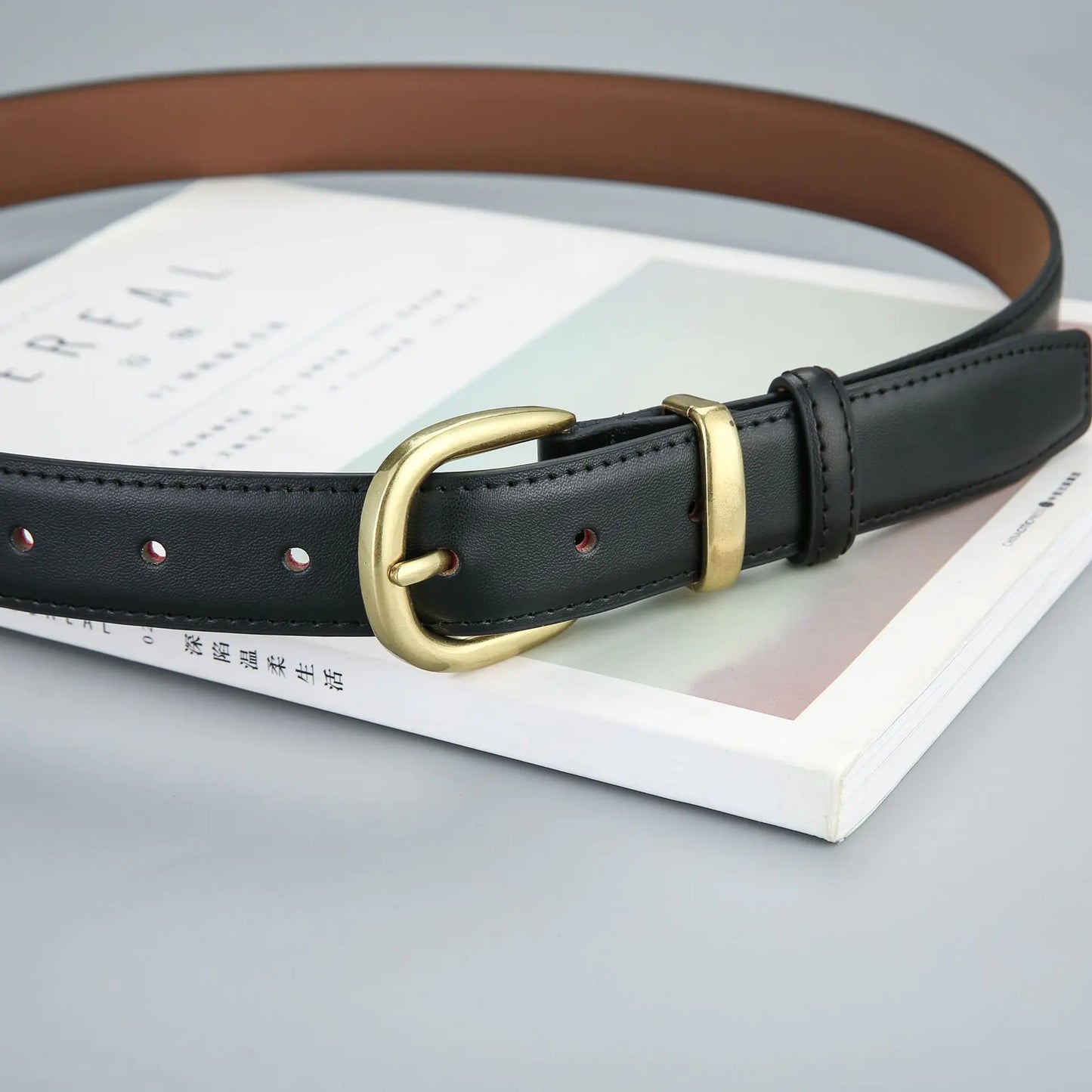Women's Vintage Black Leather Belt for Jeans and Skirts